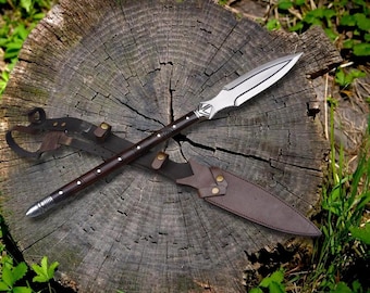 Lanza de acero al carbono hecha a mano, de inspiración vikinga – 89 cm de longitud / Mango decorativo de palisandro / Réplica histórica auténtica