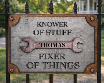 Fixer of Things Personalized Metal Sign, Custom Garage Wall Decor, Gift for Dad, Husband