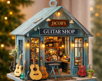 Personalized Guitar Shop Acrylic Ornament, Custom Music Store Car Hanging Ornament With Name, Gift For Guitar Lover Musician