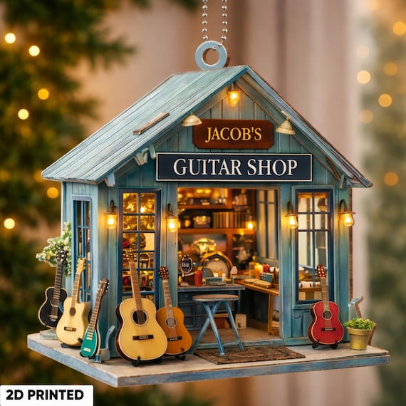 Personalized Guitar Shop Acrylic Ornament, Custom Music Store Car Hanging Ornament With Name, Gift For Guitar Lover Musician