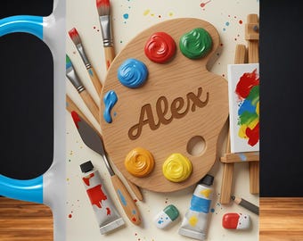 Taza personalizada de artista con nombre, taza personalizada con el lema "La creatividad es desordenada", regalo para pintores y amantes del arte.