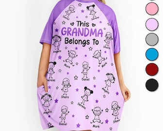 This Grandma Belongs To Personalized Women's Sleep Tee – , Custom Grandma Pajama Dress