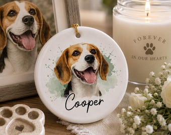 Custom Pet Memorial Ceramic Ornament, Personalized Dog Cat Photo Christmas Ornament, Forever Loved Never Forgotten Sympathy Gift