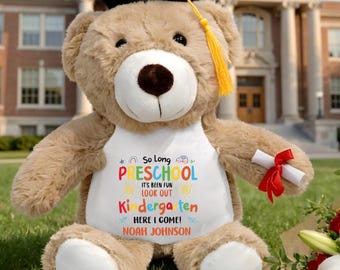 Kindergarten Here I Come Personalized  Teddy Bear, Custom Name Plush Bear, Kids Graduation Gift 2026