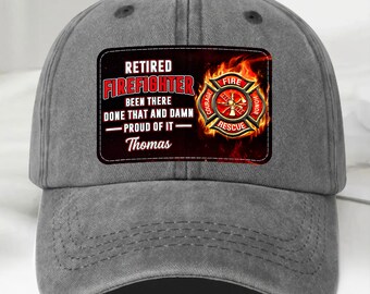 Custom Retired Firefighter Been There Done That Cap, Personalized Washed Denim Hat, Retirement Gift for Dad Grandpa