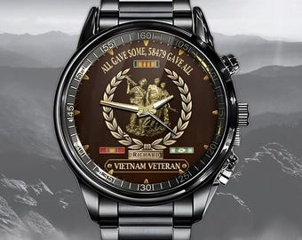 Personalized Vietnam Veteran Tribute Watch, Stainless Steel Vietnam Veteran Watch, Custom Military Watch for Men, Military Style Watch