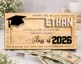 Personalized Graduation Money Holder 2026, Custom Name Wooden Cash Holder, Class Of 2026 Gift For Graduate
