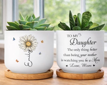 Personalized Daughter Plant Pot With Birth Flower, To My Daughter Ceramic Planter, Mother’s Day Gift