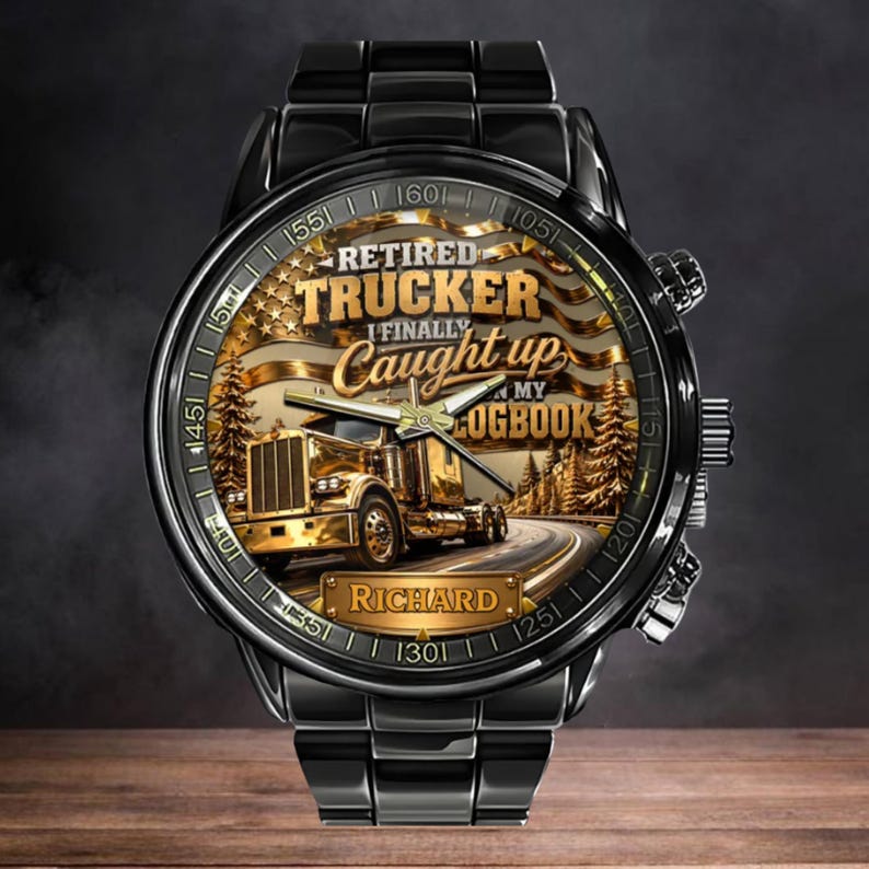 Custom Retired Trucker Watch, Personalized Name Truck Driver Retirement ...