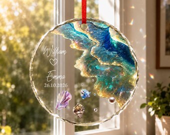 Personalized Couple Glass Ornament, Our Love Deep As The Ocean Ornament, Custom Anniversary Gift, Wedding Keepsake, Christmas Gift