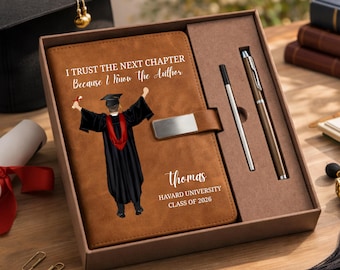 Juego de cuadernos personalizados "Confío en el próximo capítulo", diario de cuero personalizado para graduación, regalo para la clase de 2026, recuerdo para graduados.