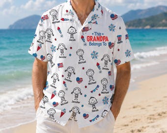 Personalized Papa American Hawaiian Shirt, Patriotic USA Aloha Shirt, Custom 250th Anniversary Father's Day Gifts For Dad, Grandpa