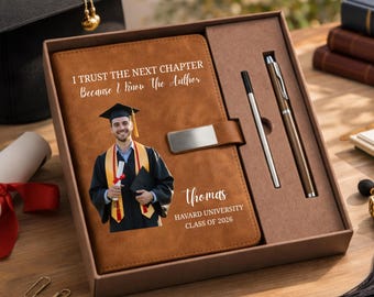 Personalized  I Trust The Next Chapter Notebook Set, Custom Photo Graduation Leather Journal 2026, Senior Graduation Gift for Her Him