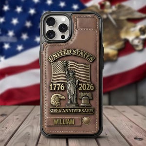 250th Anniversary Personalized Wallet Phone Case, Custom Name Leather Patriotic USA Phone Case, Military Gift