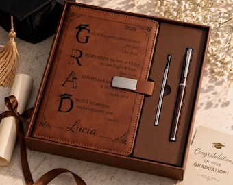 Personalized Graduation Christian Notebook Set 2026, God Has Great Plans For You Gift, Custom Leather Journal with Name, Graduation Gift