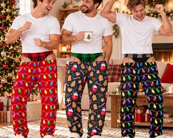 Personalized Christmas Pajama Pants, Funny Santa Pajamas for Men, Custom Dad PJs, Christmas Gift for Husband Dad Grandpa Son
