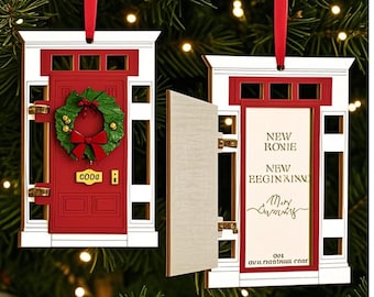 Personalized New Home Ornament, Custom Wooden Door, First Christmas Keepsake