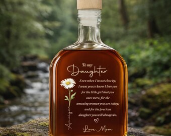 To My Daughter Birth Month Flower Personalized Whiskey Bottle, Custom Name Whiskey Decanter, Birthday Gift for Daughter