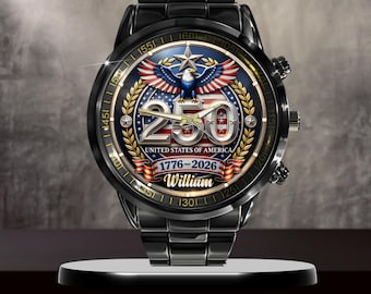 Personalized America 250th Anniversary Watch, Customized  Patriotic Name Timepiece, USA Heritage Gift