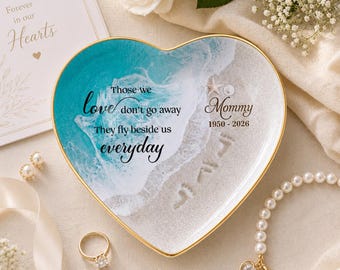 Personalized Memorial Jewelry Dish, Heart Ceramic Ring Dish for Mom, Sympathy Gift, Custom Remembrance Keepsake, Mother's Memory Gift