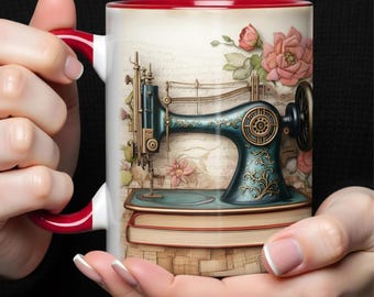 Sewing Machine and Flowers Mug, Sewing Gift for Crafters, Vintage Sewing Coffee Mug, Crafter Gift Idea