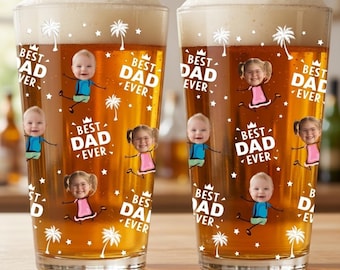 Custom Photo Best Dad Grandpa Ever Beer Glass, Personalized Father’s Day Gift, Custom Photo Gifts, Grandpa Gifts
