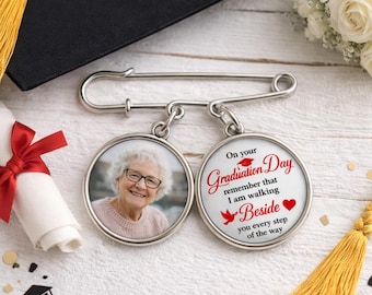 Walking Beside You Every Step Personalized Graduation Photo Lapel Pin, Custom Memorial Pin With Photo Charm, Graduate Gift 2026