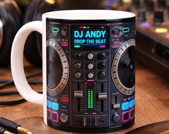 Personalized DJ Mug With Name, Custom DJ Controller Coffee Cup, Gift For Disc Jockey