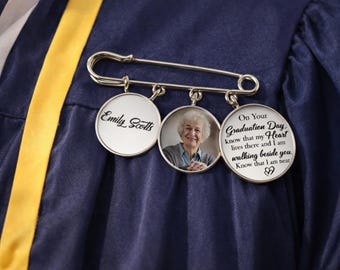 Personalized Graduation Memorial Lapel Pin With Photo, Custom Photo Charm Pin Walking Beside You Graduation, Gift In Loving Memory