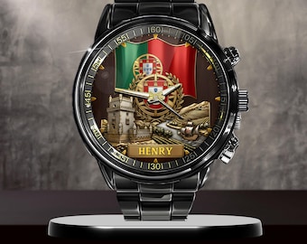 Personalized Portugal Heritage Watch, Custom Name Portuguese Flag Men’s Watch, Gift for Him Dad