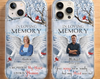 Memorial Wings Heaven Photo Personalized Phone Case, Custom Photo In Loving Memory Gift, Loss Of Loved One Sympathy Gift
