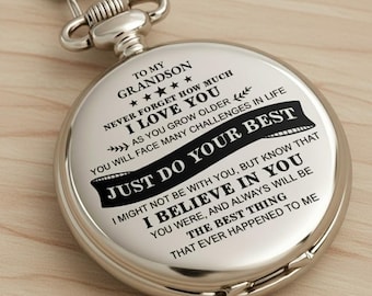 To My Grandson, Never Forget How Much I Love You Pocket Watch, Gift For Grandsons,  Silver Pocket Watch, Men’s Keepsake Watch