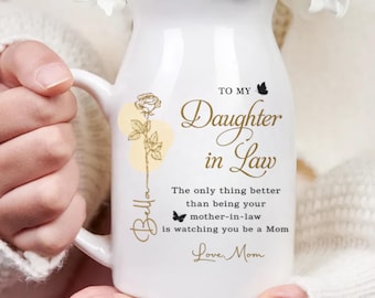 To My Daughter In Law Personalized Flower Vase, Custom Name Ceramic Vase, Gift From Mother In Law Birthday, Mother's Day Gift