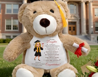 Osito de peluche personalizado con el mensaje "Te deseo fuerza y sabiduría" para mi hija, regalo personalizado para la promoción de 2026, regalo inspirador para graduados.