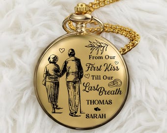 From Our First Kiss Till Our Last Breath Personalized Pocket Watch, Custom Pocket Watch for Husband, Valentine Gift for Him