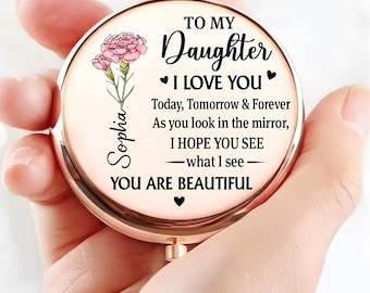 To my Daughter I Love You Personalized Compact Mirror,  Custom Pocket Mirror, Inspirational Gift for Daughter, Birthday Gift for Children