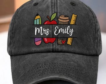 Teaching Is a Work of Heart Personalized Washed Denim Cap, Custom Name Teacher Hat, Teacher Appreciation Gift, Back To School Gift