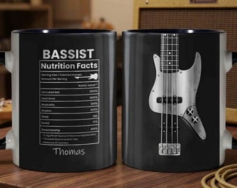 Personalized Bassist Mug With Name, Bass Player Nutrition Facts Coffee Cup, Gift For Bass Guitarist, Musician Gift