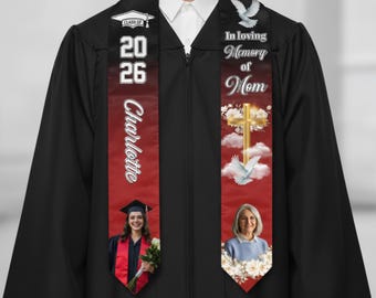 Personalized In Loving Memory Graduation Stole, Custom Photo Memorial Graduation Sash, Class Of 2026 Tribute