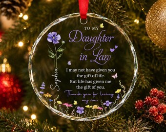 To My Daughter In Law Glass Ornament, Daughter In Law Christmas Gift, Glass Keepsake Ornament, Family Holiday Gift, Christmas Decor
