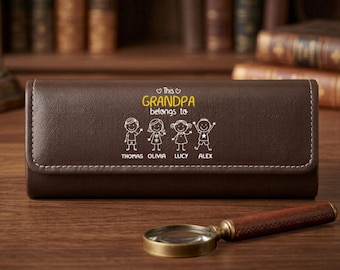 This Grandpa Belongs To Us Personalized Eyeglass Case, Custom Leather Glasses Holder with Kids Names, Gift for Dad Grandpa
