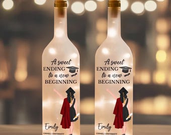 Lámpara de graduación "Un dulce final", luz personalizada para botella, luz de graduación personalizada con nombre, regalo para la clase de 2026, recuerdo de decoración de graduación.