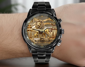Personalized Best Dad Ever Watch, Custom Lion Watch with Kids Name, Father’s Day Gift for Dad