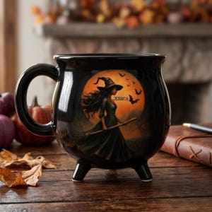 Custom Witch Cauldron Mug, Personalized Witches Brew Stoneware Coffee Cup, Halloween Gift for Women, Witch Lover Present