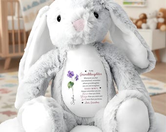Conejito de peluche personalizado para mi nieta, regalo de ánimo, conejito de peluche floral de la abuela, regalo de cumpleaños para nieta