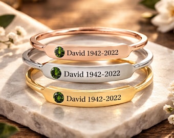 Personalized Memorial Ring With Birthstone, Custom Name Remembrance Jewelry For Her, Bereavement Gift