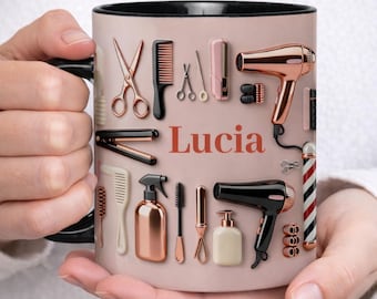 Taza de peluquero orgulloso, taza de peluquero personalizada con nombre, taza de café de salón personalizada