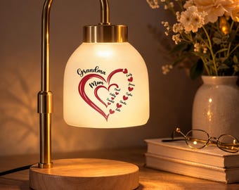 Calentador de velas personalizado con forma de corazón para abuela y mamá, lámpara LED personalizada con nombres de niños, regalo para el Día de la Madre.