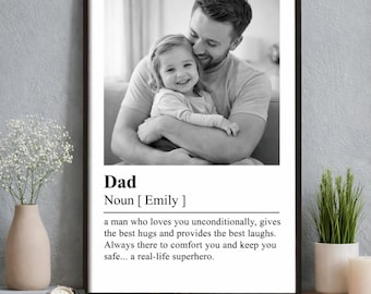 Dad Definition Personalized Photo Poster, Custom Dad Noun Print With Photo, Father's Day Gift