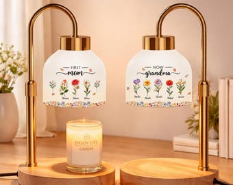 First Mom Now Grandma Personalized Candle Warmer Lamp With Birth Flowers, Custom Gift For Grandma, Mother's Day Gift